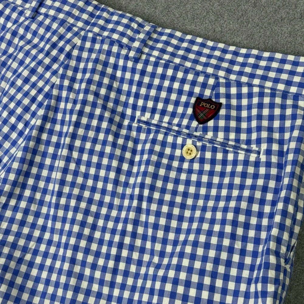VTG Polo Golf Ralph Lauren Blue Gingham Check Shorts Crest Men's Size 40‎ Preppy